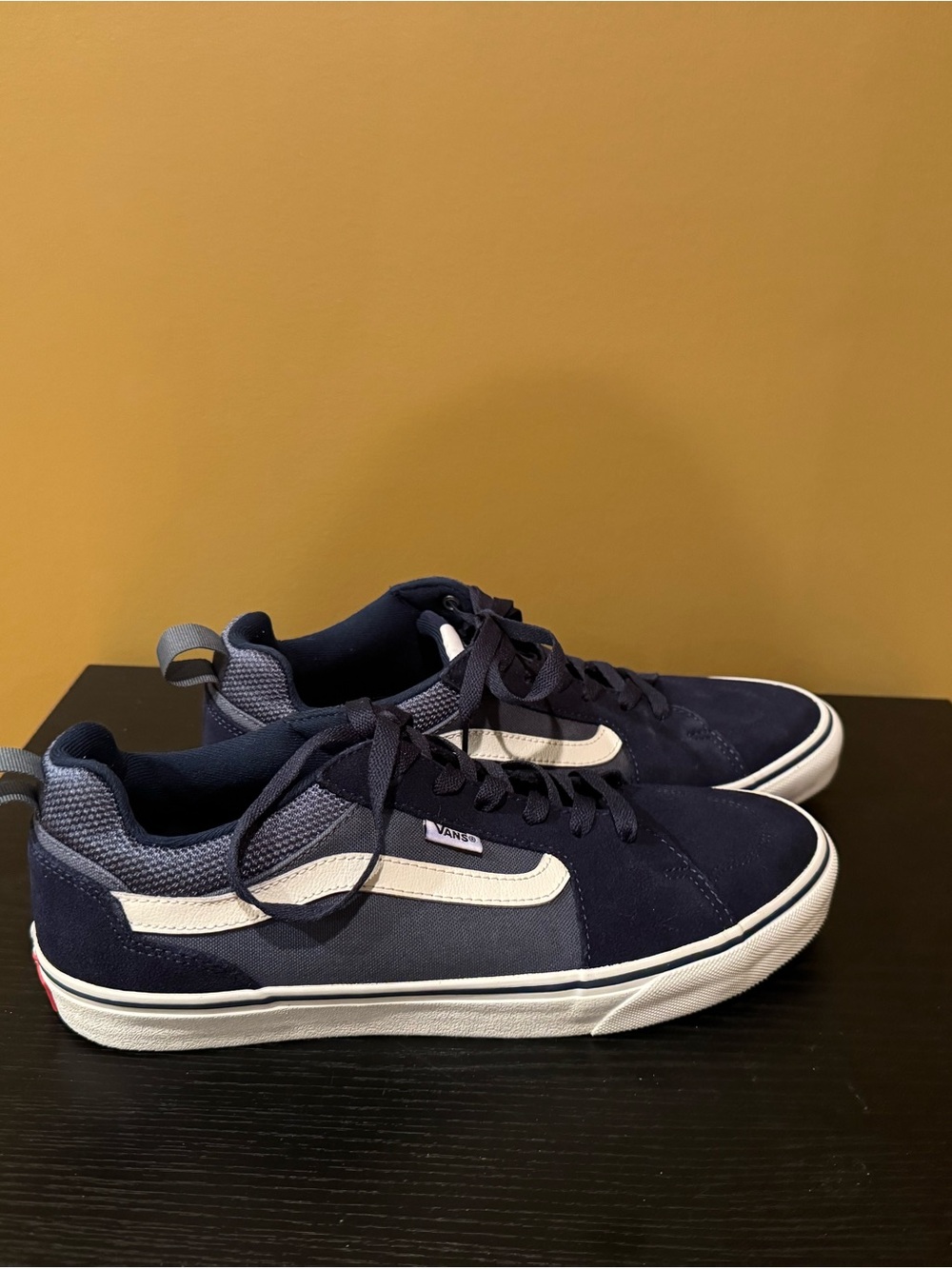 Vans Men's Navy and White Low-Top Skate Sneakers
